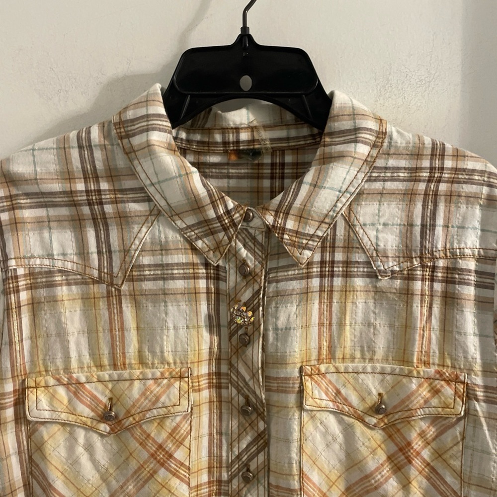 ARATTA SILENT JOURNEY LRG ROUGH RIDER PLAID EMBROIDERED FLORAL BACK TUNIC SHIRT - Picture 4 of 13